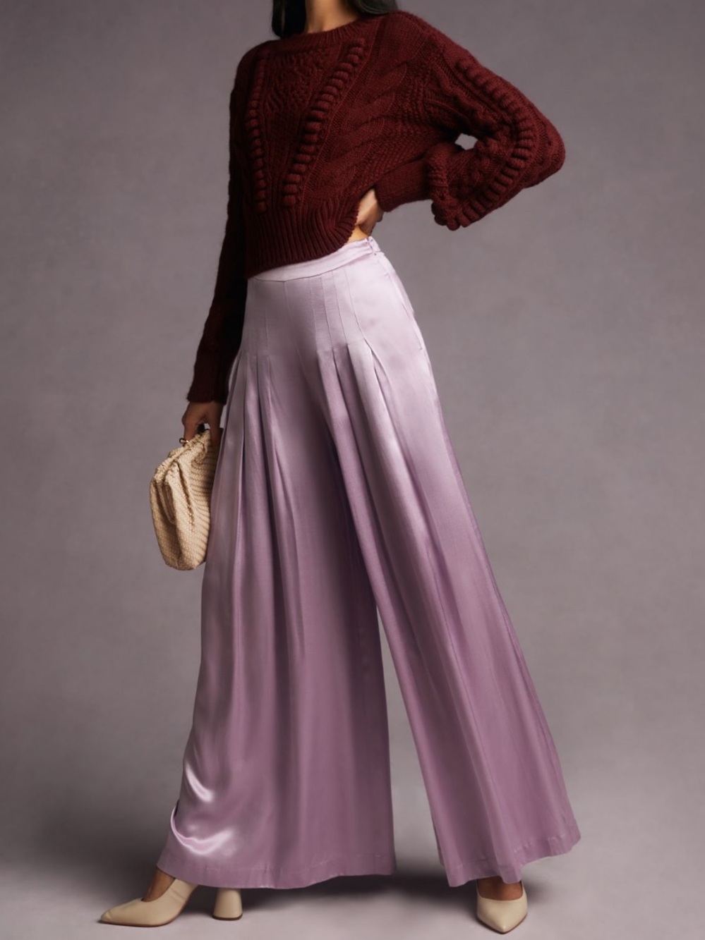 Anthropologie Pleated Shine Pants in the shade Lilac Size 8